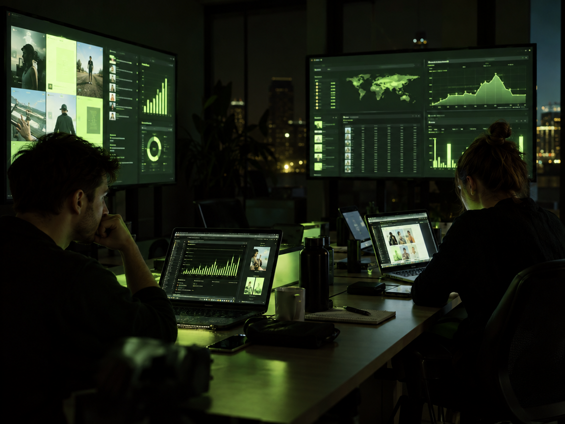 A media planning session at night